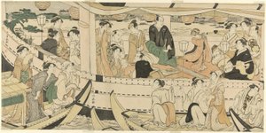 Eine Schauspieler-Bootsfahrt auf dem Sumida-Fluss
