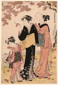 Schönheiten unter einem Ahornbaum, aus der Serie "Eine Sammlung zeitgenössischer Schönheiten der Vergnügungsviertel (Tosei yuri bijin awase)"