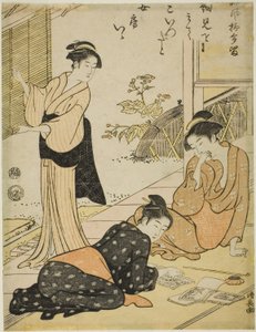 Entdeckung der Adresse der Geliebten eines Ehemanns, aus der Serie "Eine Sammlung humorvoller Gedichte (Haifu yanagidaru)"