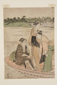 Fähre am Rokugō-Fluss (Farbholzschnitt)