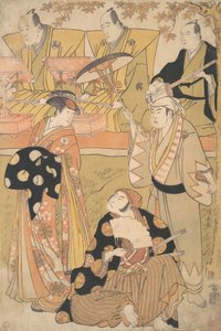 Onoe Matsusuke I als Oiran spricht mit Nakamura Nakazo I als Samurai