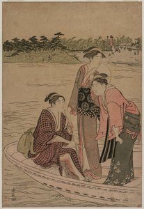 Passagiere in einer Fähre auf dem Sumida-Fluss