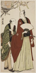 Der Schauspieler Ichikawa Danjuro V und sein Begleiter, aus einer unbetitelten Serie von Drucken, die Schauspieler im Privatleben zeigen von Torii Kiyonaga