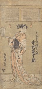 Der Schauspieler Nakamura Tomijuro in der Rolle von Sayohime verkleidet als Hanamasu, 1773 von Torii Kiyonaga
