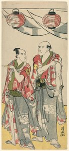 Die Schauspieler Arashi Ryuzo II und Ichikawa Komazo III, aus einem Pentaptychon von elf Schauspielern, die das Fest des Schreins der Soga-Brüder feiern von Torii Kiyonaga