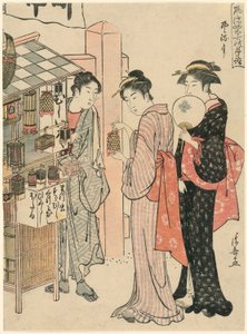Der sechste Monat, aus der Serie "Modische monatliche Besuche heiliger Orte in den vier Jahreszeiten" von Torii Kiyonaga