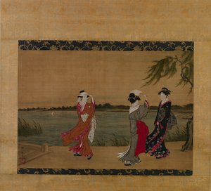 Drei Mädchen am Flussufer, frühes 19. Jahrhundert von Torii Kiyonaga