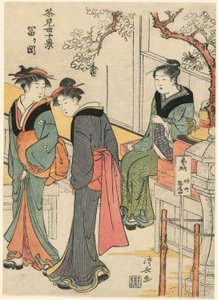 Tomigaoka, aus der Serie "Zehn Szenen von Teehäusern (Chamise jikkei)" von Torii Kiyonaga