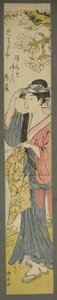 Frau betrachtet Kirschblüten von Torii Kiyonaga