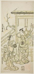 Die Schauspieler Otani Oniji I als Soga no Goro und Sanogawa Ichimatsu I als die Schwester von Yoshinaka im Stück "Fuji no Yuki Mitsugi Soga," aufgeführt im Nakamura Theater im ersten Monat, 1746 von Torii Kiyonobu II