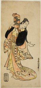 Der Schauspieler Ichikawa Monnosuke I als Oiso no Tora im Stück "Nigiwai Suehiro Soga," aufgeführt im Morita Theater im ersten Monat, 1721 (?)