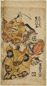 Die Schauspieler Tamazawa Rinya, Uemura Kohachi und Ichikawa Monnosuke von Torii Kiyonobu I