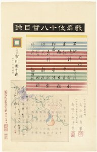 Inhaltsverzeichnis für die Serie Kabuki juhachiban von Torii Kiyotada