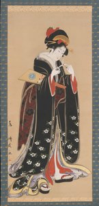 Frau mit Federballschläger und Federball von Torii Kiyotomo