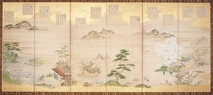 Sechsteiliges Paravent mit Vögeln und Blumen der zwölf Monate von Tosa Mitsunari
