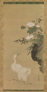Reiher und Baumwollrosen von Tosa Mitsuoki