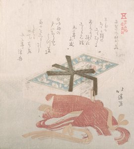 Schachtel mit Gesichtspuder und Haargummis, Spezialitäten von Shimomura in Ryogaecho, 19. Jahrhundert von Totoya Hokkei