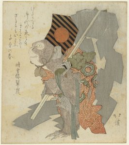 Dressierter Affe mit Glöckchen und Gohei von Totoya Hokkei