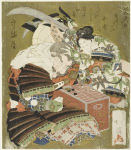 Ushiwakamaru (Minamoto no Yoshitsune) besiegt Benkei in einem Spiel von Sugoroku
