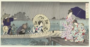 Die Fähre zwischen den Ufern des Sumida von Toyohara Chikanobu