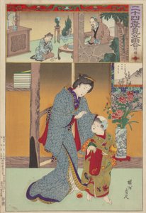 Parodie-Paarung von Bildern der Vierundzwanzig Vorbilder der kindlichen Pietät: Lu Ji, Nr. 9 von Toyohara Chikanobu