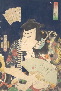 Ichimura Kakitsu IV als Ushiwaka no Genji im Kabuki-Stück Eine Parodie des Rom..., 4. Monat, 1868 von Toyohara Kunichika