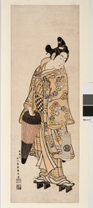 Der Schauspieler Sanogawa Ichimatsu hält eine Laterne und einen Regenschirm von Toyonobu Ishikawa