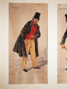 Charakter von Tecoppa, geschaffen vom Mailänder Schauspieler Edoardo Ferravilla im Jahr 1874, Aquarell von Tranquillo Cremona