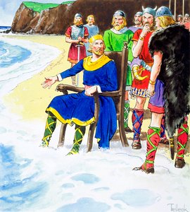 König Knut, der versucht, die Wellen zurückzuhalten, frühes 11. Jahrhundert, ca. 1900