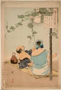 Ein Paar genießt die blühende Abendgesichtslaube von Tsukioka Yoshitoshi
