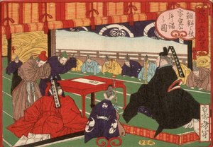 Ein Bote aus Korea bei einer Audienz mit Tokugawa Ienobu von Tsukioka Yoshitoshi