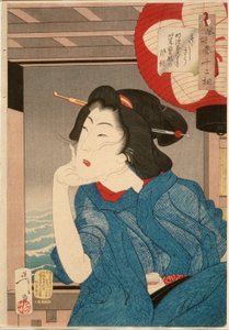 Cool: Eine Geisha der Mitte der 1870er Jahre in einem Boot sitzend von Tsukioka Yoshitoshi