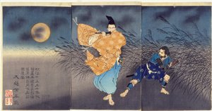 Fujiwara no Yasumasa spielt Flöte im Mondlicht von Tsukioka Yoshitoshi