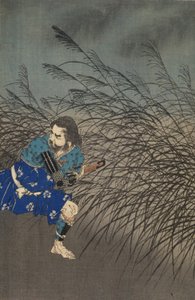 Fujiwara no Yasumasa spielt Flöte im Mondlicht von Tsukioka Yoshitoshi