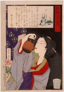 Geisha trinkt aus Sake-Kessel um 2:00 Uhr morgens von Tsukioka Yoshitoshi