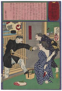 Geisha Ofusa von Amanoya droht Verhaftung wegen unsittlicher Entblößung an einem heißen Abend von Tsukioka Yoshitoshi