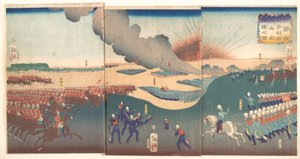 Manöver von drei Kategorien französischer und englischer Soldaten (Furansu Igirisu sanhei ōchōren no zu) von Tsukioka Yoshitoshi