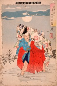 Ōmori Hikoshichi trifft einen Dämon auf der Straße von Tsukioka Yoshitoshi