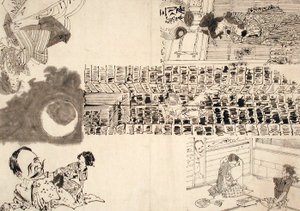 Vorbereitende Zeichnung für Illustrationen von Melodramen und Parodie von Tsukioka Yoshitoshi
