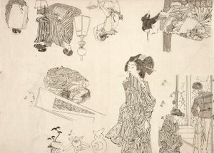 Vorbereitende Zeichnungen für Illustrationen von Melodramen von Tsukioka Yoshitoshi