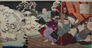 Taira Kiyomori sieht Schädel im verschneiten Garten von Tsukioka Yoshitoshi