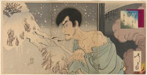 Der Schauspieler Onoe Kikugoro V als Priester Sogen (Yuki: Iwakura Sogen Onoe Baiko), aus der Serie "Schnee, Mond und Blumen (Setsugekka no uchi)" von Tsukioka Yoshitoshi