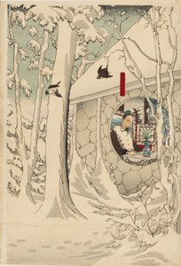Holzschnitt-Triptychon - Gentoku besucht Komei in seinem Rückzugsort, im Schneesturm
