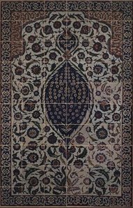 Fliesenpaneel mit Tchi-Wolkenmuster um ein zentrales Motiv eines Wildrosenstrauchs, vom Eingangsvorbau des Mausoleums von Salim II., Osmanli Sultan der Türkei, entworfen vom Architekten Sinan, im Bezirk der Hagia Sophia, Iznik