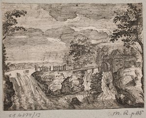 Fluss mit Stromschnellen und einer Wassermühle von Ubekendt