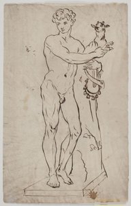 Kopie nach Salys Statue "Junger Faun, der ein Ziegenkind hält" (1750). Nach einem Exemplar auf quadratischer Basis