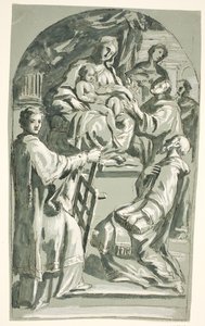 Sacra Conversazione mit den Heiligen Laurentius und Antonius von Padua von Ubekendt Ubekendt