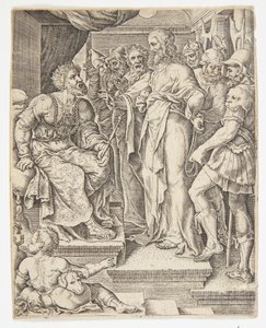 Christus vor Herodes von Ubekendt efter Dirck Volckertsz. Coornhert efter Maarten van Heemskerck