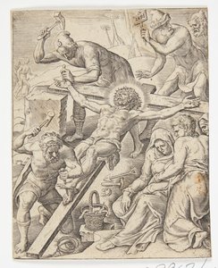 Christus ans Kreuz genagelt von Ubekendt efter Dirck Volckertsz. Coornhert efter Maarten van Heemskerck