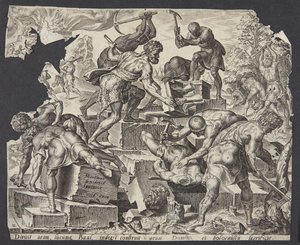 Gideon und seine Männer zerstören den Altar des Baal